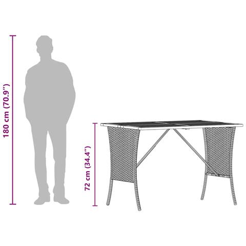 Tavolo Giardino Piano Legno Acacia Nero 105x75x72 cm Polyrattan - Foto 2