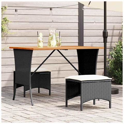 Tavolo Giardino Piano Legno Acacia Nero 105x75x72 cm Polyrattan - Foto 1