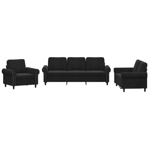 Set Di Divani 3 Pz Con Cuscini Nero In Velluto - Foto 2