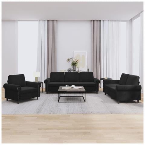 Set Di Divani 3 Pz Con Cuscini Nero In Velluto - Foto 1