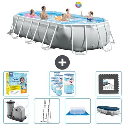 Piscina Fuori Terra - Ovale - 503x274x122 Cm - Grigio - Include Accessori Coordinati Cb49 - Foto 1