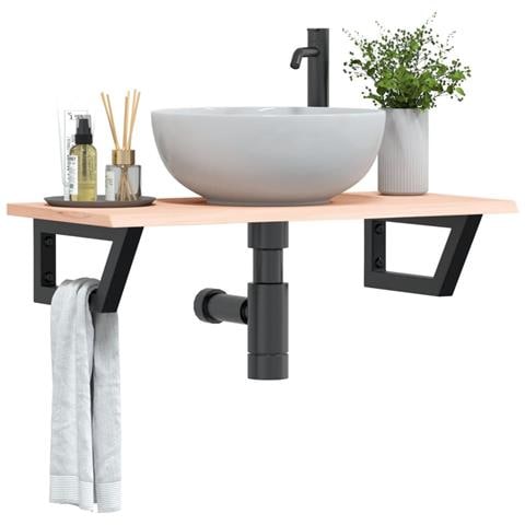 Ripiano A Parete Per Lavabo In Acciaio E Massello Di Rovere - Foto 8