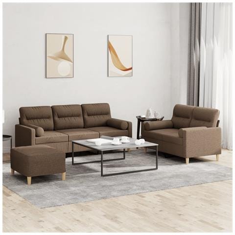 Set di Divani 3 pz con Cuscini Marrone in Tessuto - Foto 2