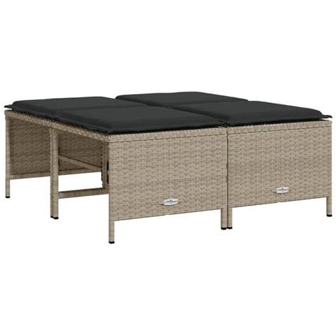 Sgabelli da Giardino con Cuscini 4 pz Grigio Chiaro Polyrattan - Foto 1