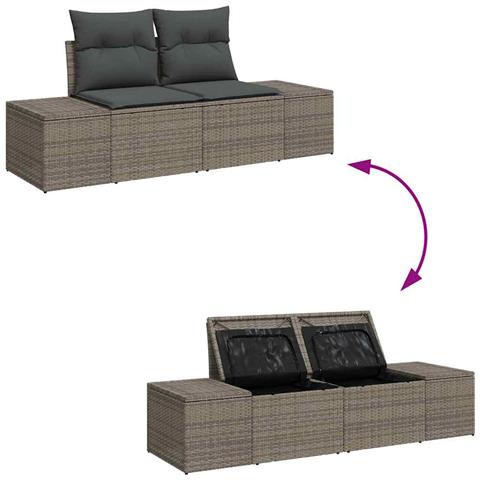 Set Divano da Giardino 14 Pezzi con Cuscini Grigio Polyrattan Acacia, Divano da Giardino a 2 Posti con Spazio di Stoccaggio e Cuscini Grigio Polyrattan, Set da Pranzo da Giardino a 4 Pezzi con Cuscini Grigio Polyrattan Acacia - Foto 9