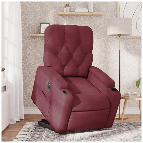 Poltrona Alzapersona Reclinabile Elettrica Rosso Vino Tessuto - Foto 2
