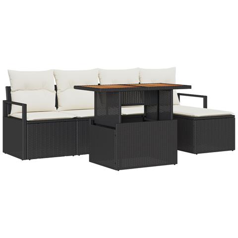Set Divano Giardino  con Cuscini Rattan Nero Polietilene Acacia, Divano Giardino  2 Posti con Cuscini Rattan Nero Polietilene - Foto 1