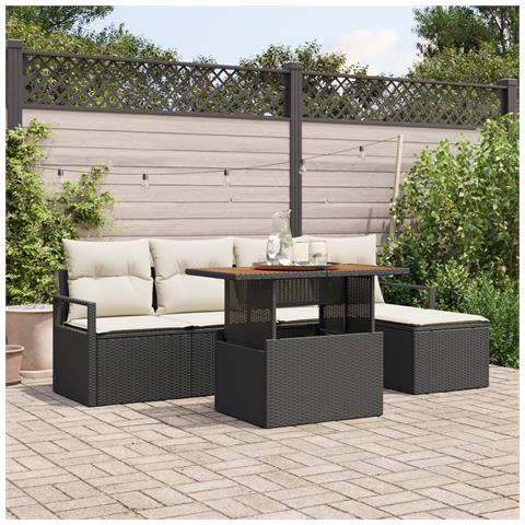 Set Divano Giardino  con Cuscini Rattan Nero Polietilene Acacia, Divano Giardino  2 Posti con Cuscini Rattan Nero Polietilene - Foto 2