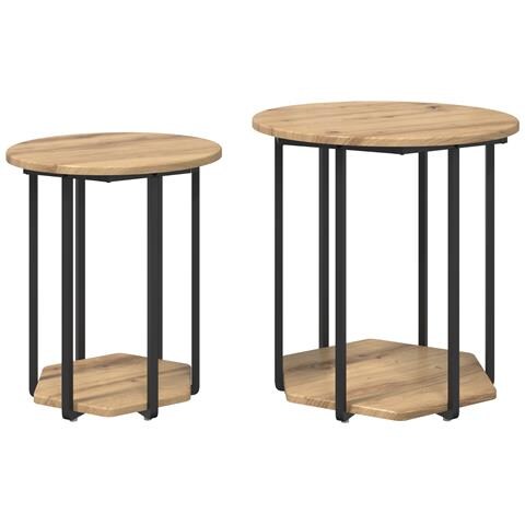 Set di 2 Tavolini in Legno ingegnerizzato Rovere e Metallo - Foto 1