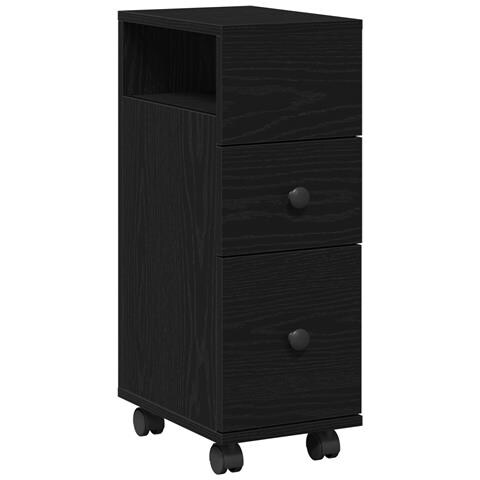 Armadio da Bagno Slim con Ruote in Rovere Nero in Legno Ingegnerizzato - Foto 1