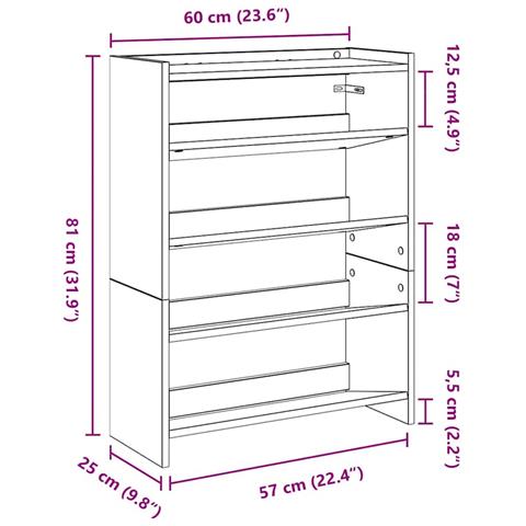Scarpiera Rovere Sonoma 60x25x81 cm in Legno Multistrato - Foto 9