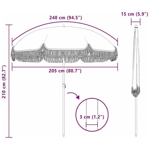 Ombrellone Giallo e Bianco Ø 205 x 209 cm Acciaio - Foto 4