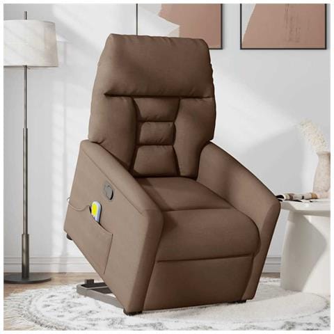 Poltrona Alzapersona Massaggiante Reclinabile Marrone Tessuto - Foto 2