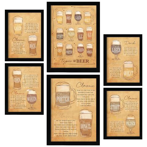 Set Di 6 Stampe Tipi Di Birra Illustrazioni A Colori Marroni Di Caffè E Bevande In Cartelloni Pubblicitari Per La Casa A3 & A4 Senza Cornice - Foto 1