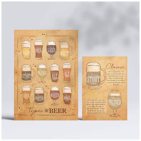 Set Di 6 Stampe Tipi Di Birra Illustrazioni A Colori Marroni Di Caffè E Bevande In Cartelloni Pubblicitari Per La Casa A3 & A4 Senza Cornice - Foto 2