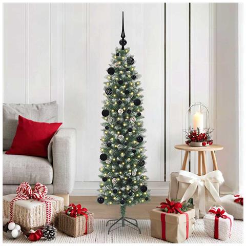 Albero di Natale Artificiale Sottile Verde e Bianco 150 cm - Foto 2