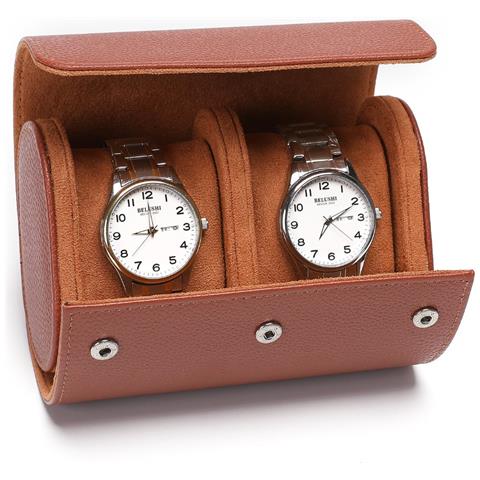Custodia Portatile Da Viaggio Per 2 Orologi In Pelle Pu Grana Litchi Brown - Foto 1