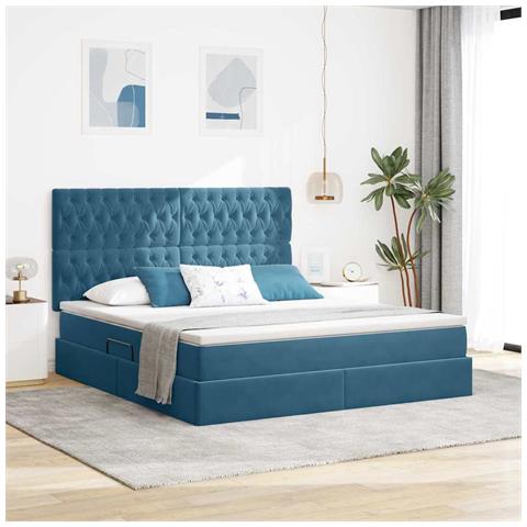 Letto con contenitore e LED Blu Scuro 180 x 200 cm Velluto - Foto 2