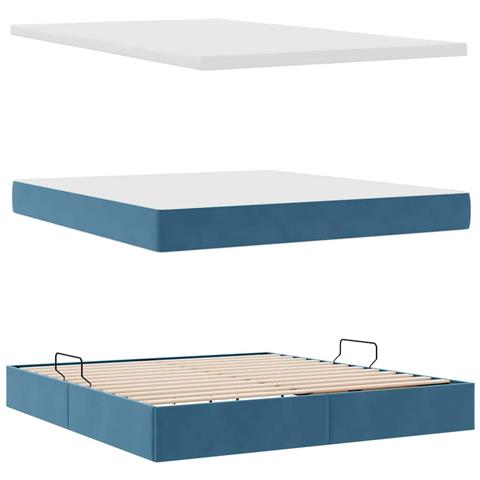 Letto con contenitore e LED Blu Scuro 180 x 200 cm Velluto - Foto 9