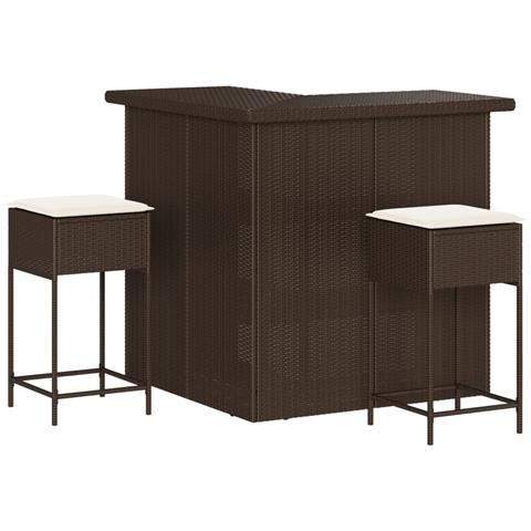Set Bar da Giardino 3 pz con Cuscini in Polyrattan Marrone - Foto 1