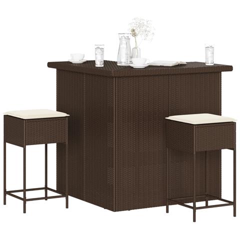 Set Bar da Giardino 3 pz con Cuscini in Polyrattan Marrone - Foto 2