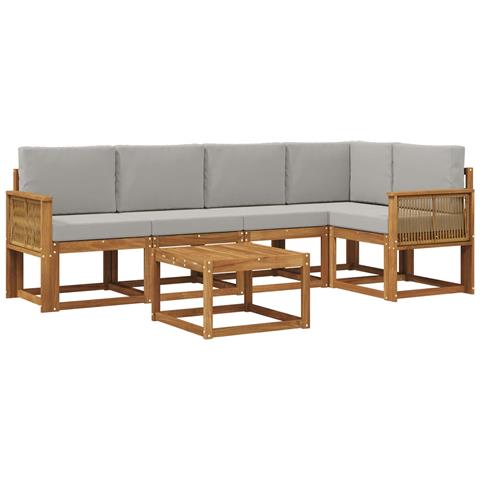 Set di divani da esterno 6 pcs Naturale e Grigio Chiaro - Foto 1