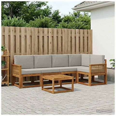 Set di divani da esterno 6 pcs Naturale e Grigio Chiaro - Foto 2
