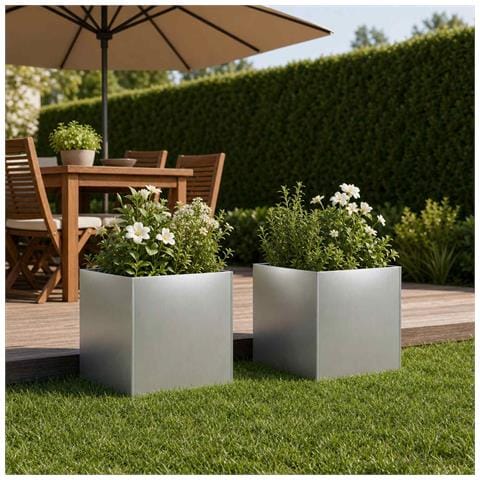 Vaso da giardino 2 pz Argento 35 x 35 x 35 cm Acciaio zincato - Foto 2