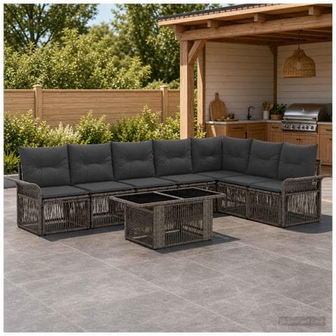 Set Divano da Giardino 8 pz Grigio e Grigio Scuro polyrattan - Foto 2
