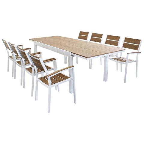 Set Tavolo Rettangolare Allungabile 160/240 X 90 Con 8 Poltrone In Alluminio Bianco E Polywood Da Esterno Giardino - Foto 1