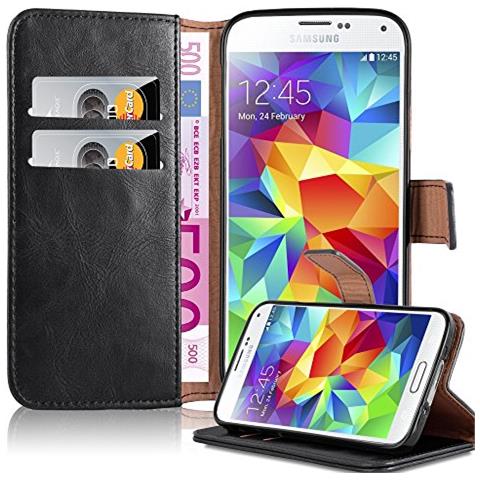Custodia Compatibile Con Samsung Galaxy S5 / S5 Neo In Nero Grafite - Coperchio Protettiva Con Chiusura Magnetica, Funzione Stand E Tasca Per Le Carte - Foto 1