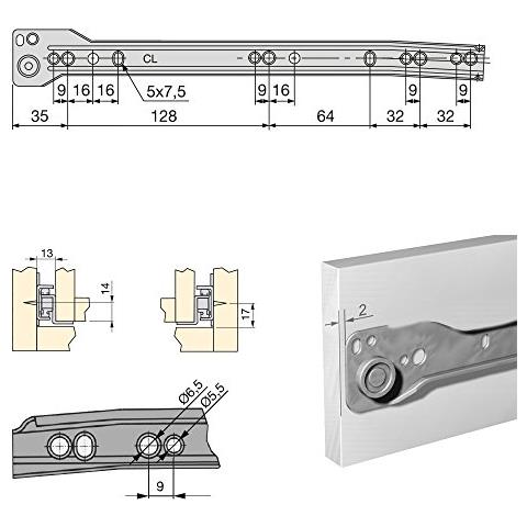 3007612 Guida-binario Con Cuscinetti A Rulli Per Cassetto, Verniciato Bianco, 300 Mm, Set Di 5 - Foto 4