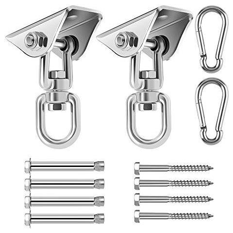 Pendini 2pcs Acciaio Inossidabile Heavy Duty Girevole A 360 Hammock Ganci 1000lb Capacit Di Calcestruzzo Insiemi Di Legno Playground Veranda Interni Esterni Sedile Trapeze Yoga Palestra - Foto 1