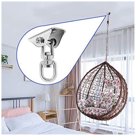 Pendini 2pcs Acciaio Inossidabile Heavy Duty Girevole A 360 Hammock Ganci 1000lb Capacit Di Calcestruzzo Insiemi Di Legno Playground Veranda Interni Esterni Sedile Trapeze Yoga Palestra - Foto 2