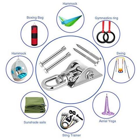 Pendini 2pcs Acciaio Inossidabile Heavy Duty Girevole A 360 Hammock Ganci 1000lb Capacit Di Calcestruzzo Insiemi Di Legno Playground Veranda Interni Esterni Sedile Trapeze Yoga Palestra - Foto 4