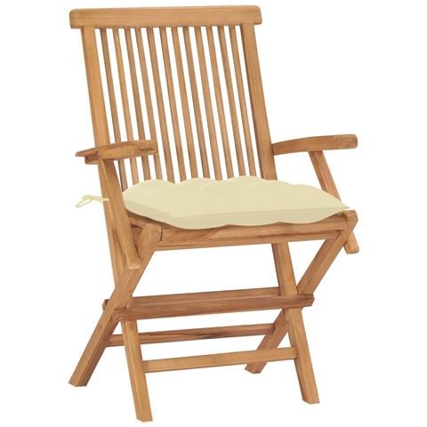 Sedie da Giardino e Cuscini Bianco Crema 8 pz Massello di Teak - Foto 2