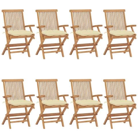 Sedie da Giardino e Cuscini Bianco Crema 8 pz Massello di Teak - Foto 1
