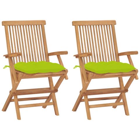 Sedie Giardino e Cuscini Verde Brillante 2 pz Massello di Teak - Foto 1