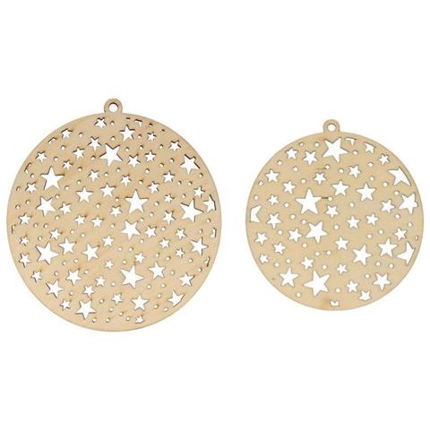 2 Medaglioni Rotondi In Legno Ø 10 Cm E 21 Cm - Stelle - Foto 1