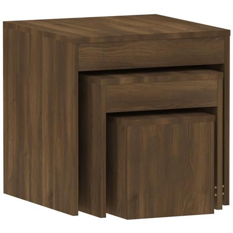 Tavolini Impilabili 3 Pz Rovere Marrone In Legno Multistrato - Foto 2