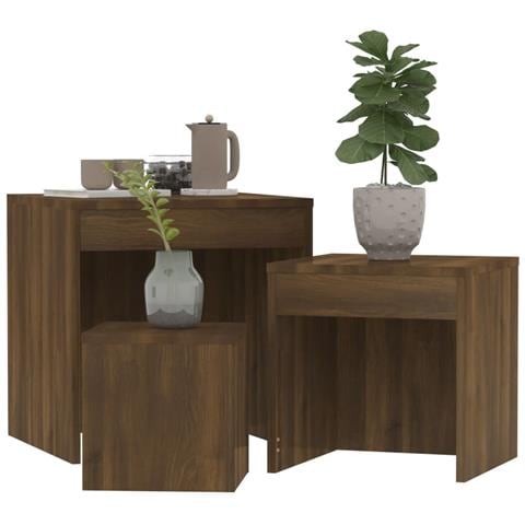 Tavolini Impilabili 3 Pz Rovere Marrone In Legno Multistrato - Foto 7