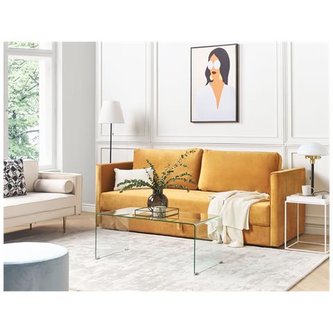 Divano Letto 3 Posti Eksjo Velluto Senape Con Contenitore - Foto 1