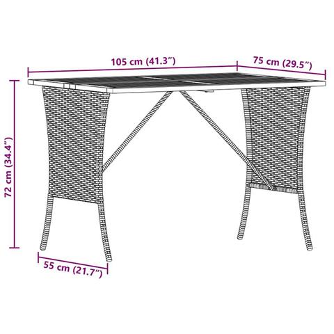 Tavolo Giardino Piano Legno Acacia Grigio 105x75x72 Polyrattan - Foto 2