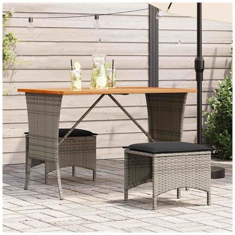 Tavolo Giardino Piano Legno Acacia Grigio 105x75x72 Polyrattan - Foto 1