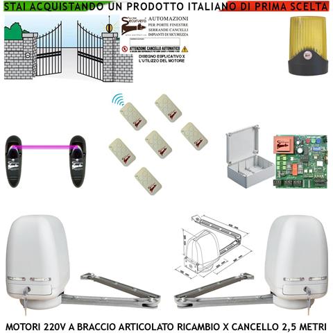 Motori Cancello Elettrico 220 V Braccio Articolato Ricambio Cancello Automatico 5 Mt 2 Ante Battenti Da 0,5 Fino A 2,5 - Foto 1