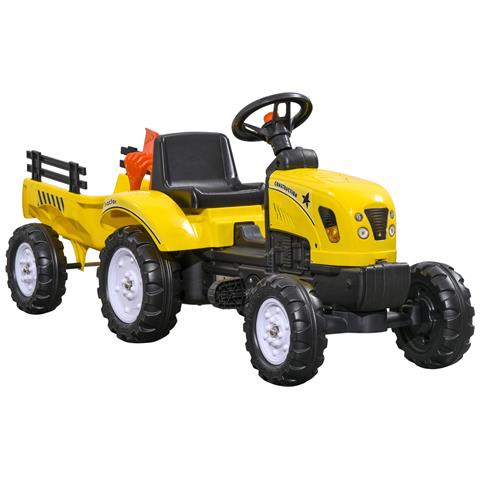 Trattore a Pedali per Bambini da 3+ Anni con Rimorchio, Rastrello, Pala e Clacson, Giallo - Foto 1