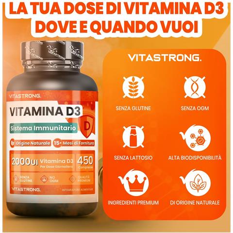 Vitamina D3 2000 Ui 50mcg Alto Dosaggio, 1 Al Giorno, 450 Compresse - Foto 2