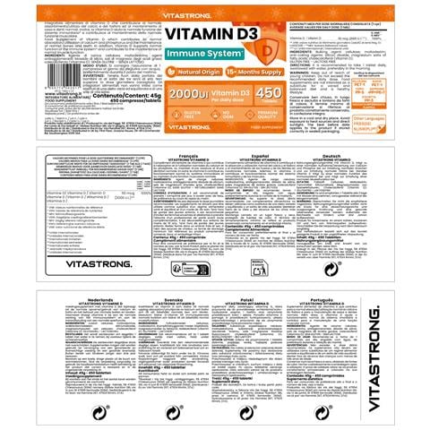 Vitamina D3 2000 Ui 50mcg Alto Dosaggio, 1 Al Giorno, 450 Compresse - Foto 4