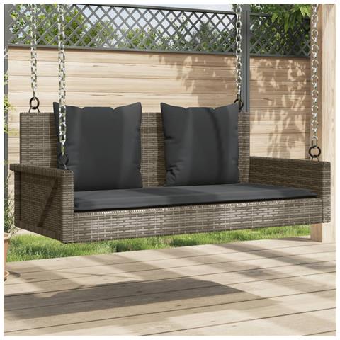 Panchina Dondolo Con Cuscini Grigia 119x56x48 Cm In Polyrattan - Foto 8
