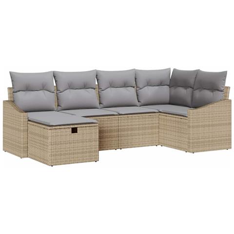 Set Divano da Giardino 6 Pezzi con Cuscini Beige Rattan Poliestere - Foto 1